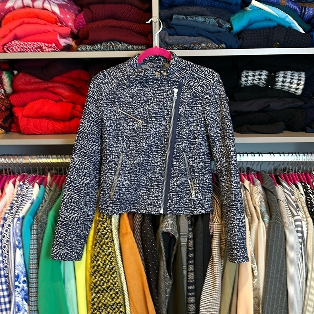 GAP navy and white print moto jacket size XS